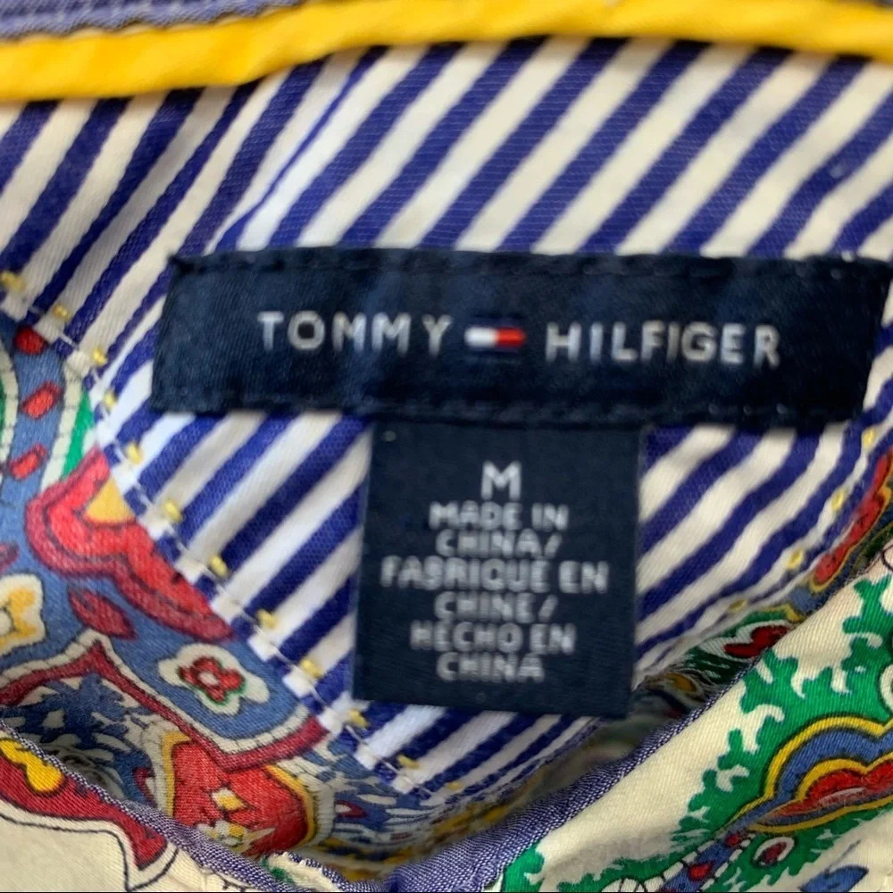 Tommy Hilfiger Blouse Woman Medium Colorful Button Up Cotton Floral Office Retro - Picture 9 of 9